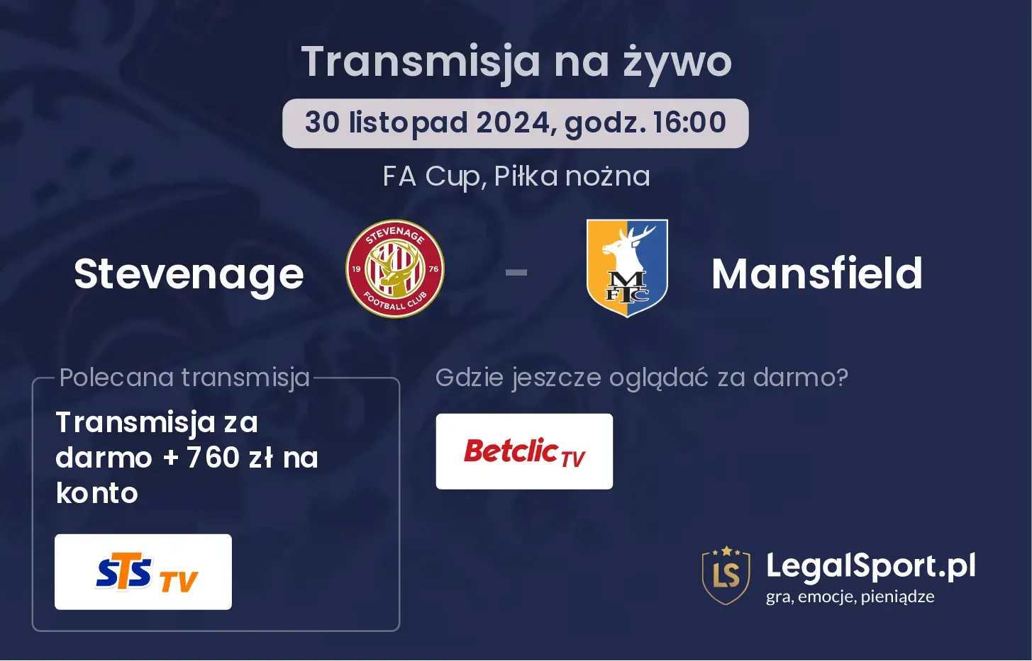 Stevenage - Mansfield transmisja na żywo