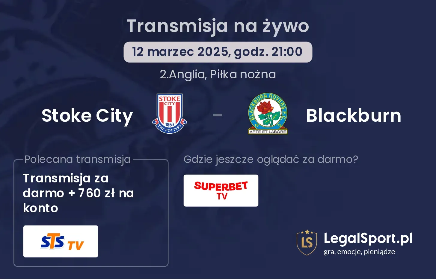 Stoke City - Blackburn transmisja na żywo