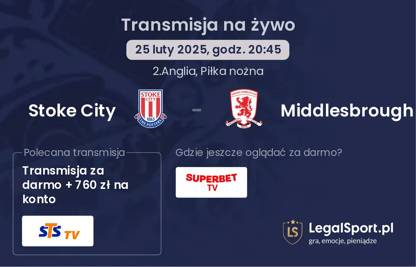 Stoke City - Middlesbrough transmisja na żywo