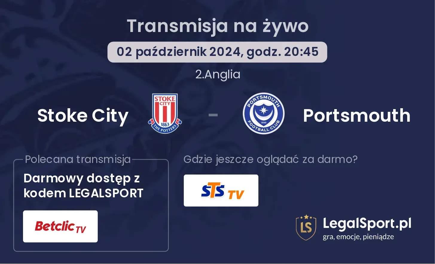 Stoke City - Portsmouth transmisja na żywo