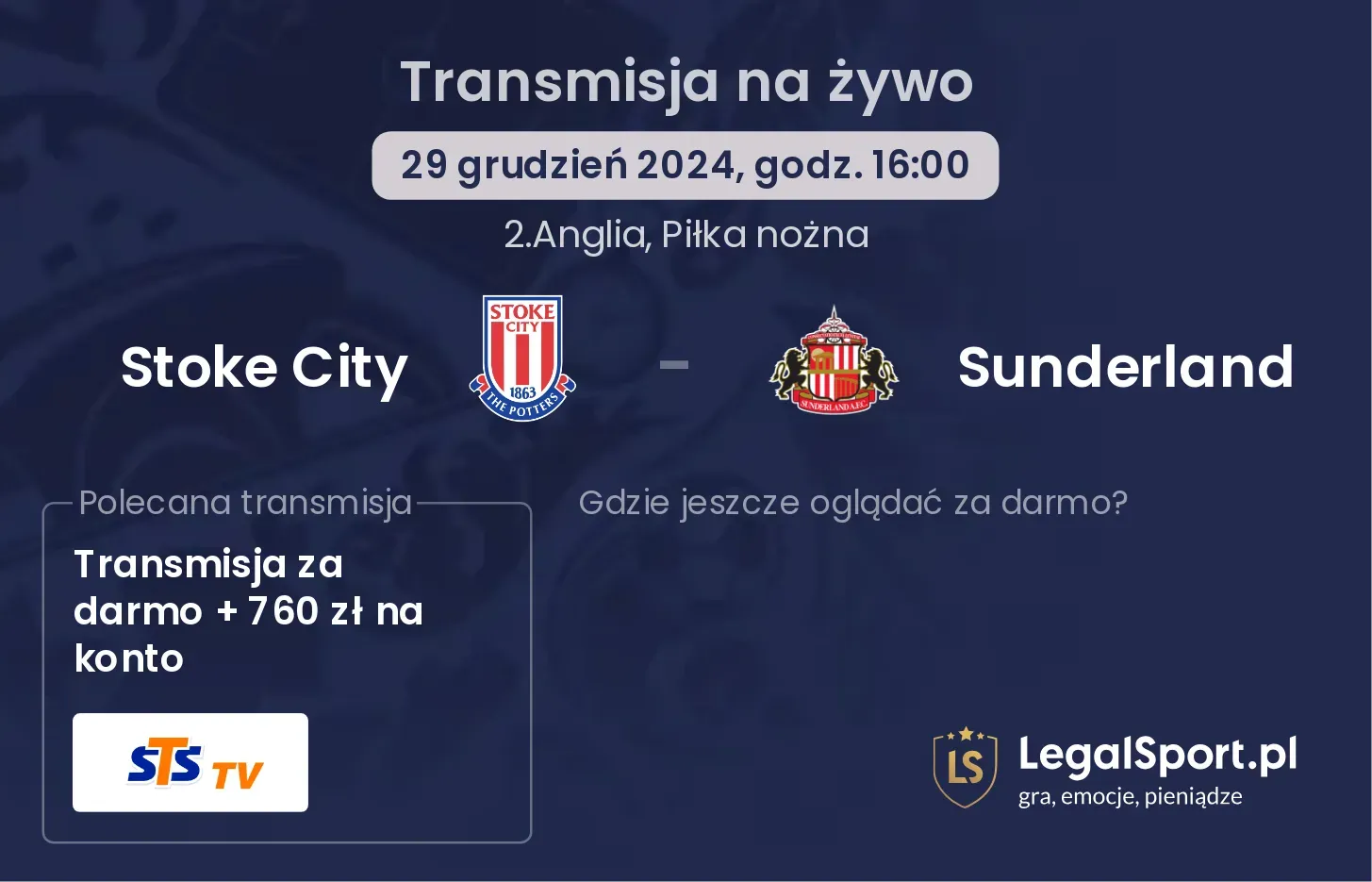 Stoke City - Sunderland transmisja na żywo