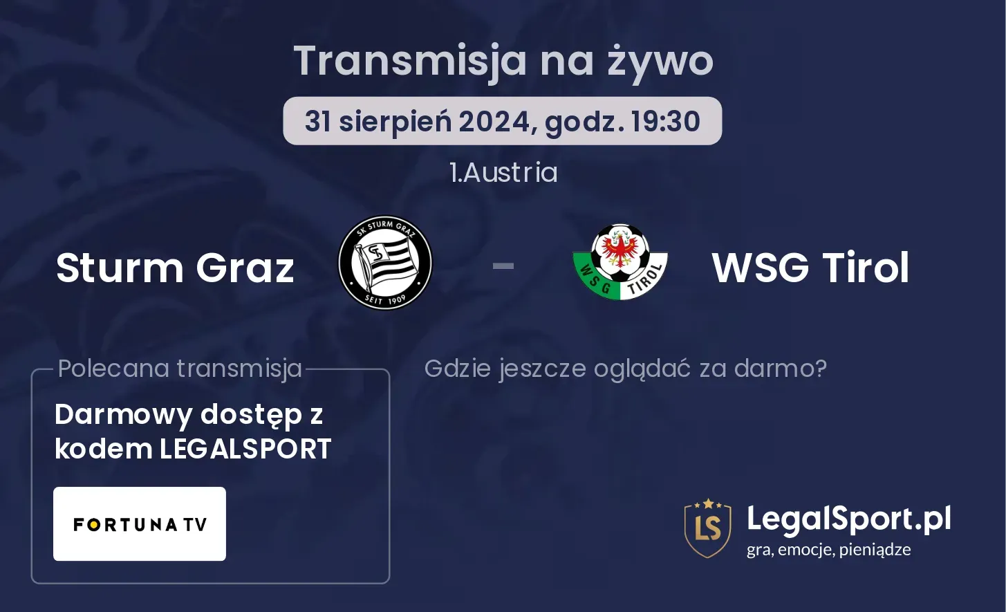 Sturm Graz - WSG Tirol transmisja na żywo