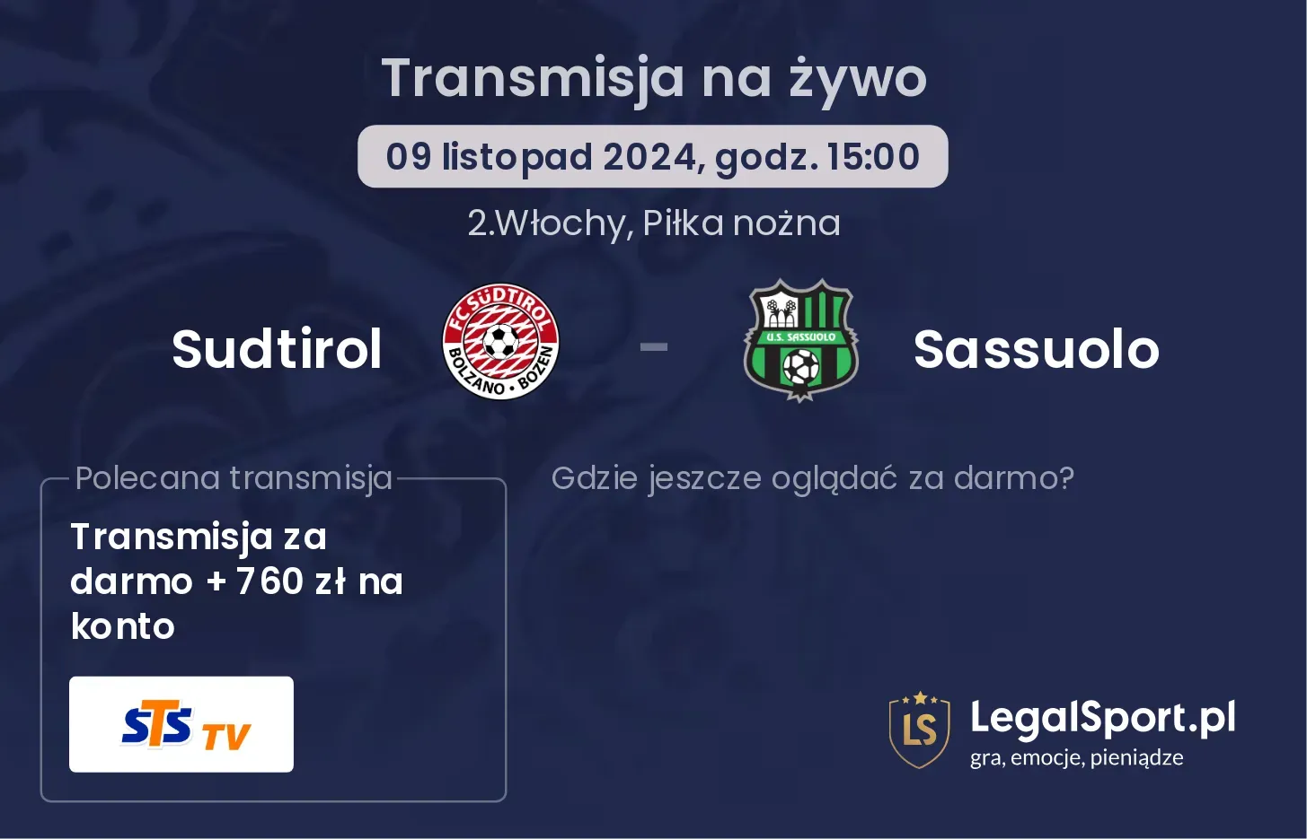 Sudtirol - Sassuolo transmisja na żywo