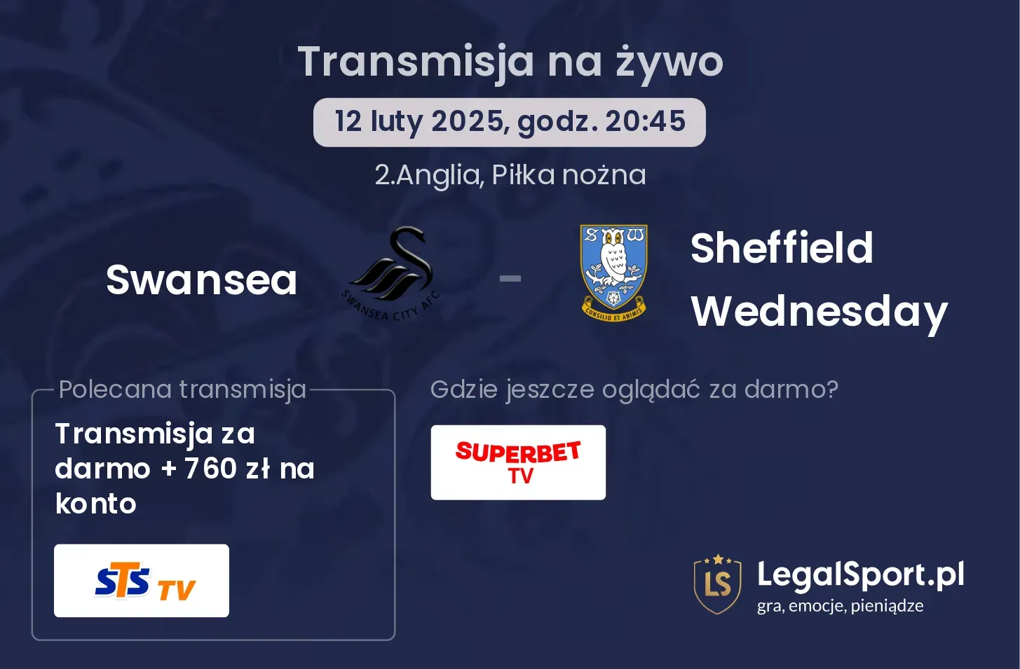 Swansea - Sheffield Wednesday transmisja na żywo