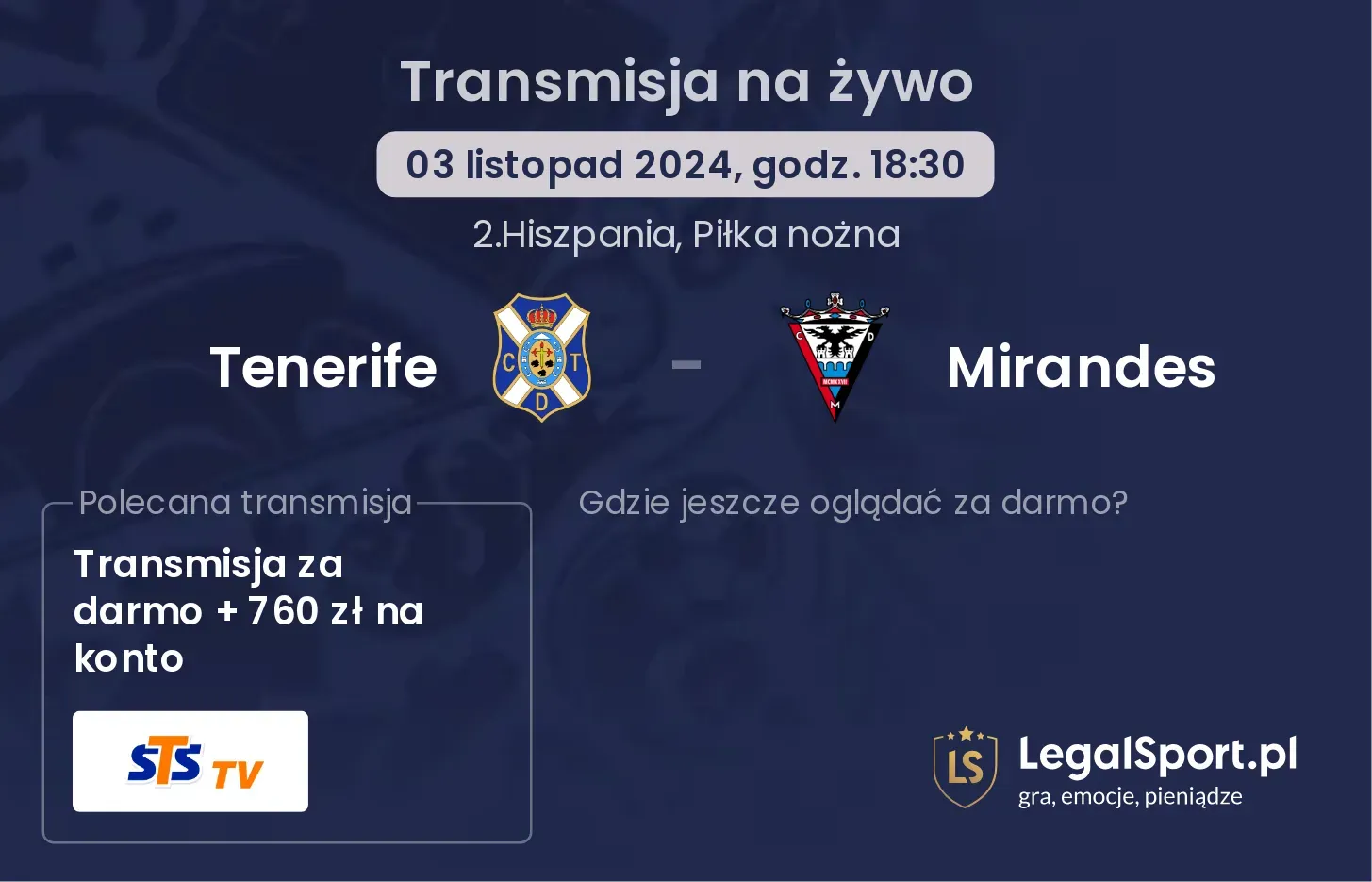 Tenerife - Mirandes transmisja na żywo