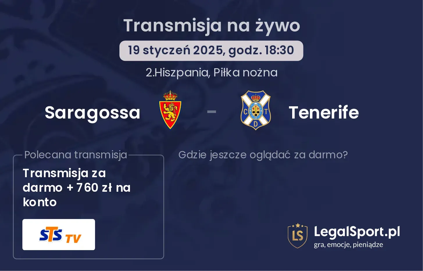 Saragossa - Tenerife gdzie oglądać transmisję?