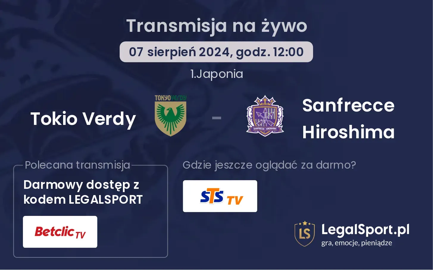 Tokio Verdy - Sanfrecce Hiroshima transmisja na żywo