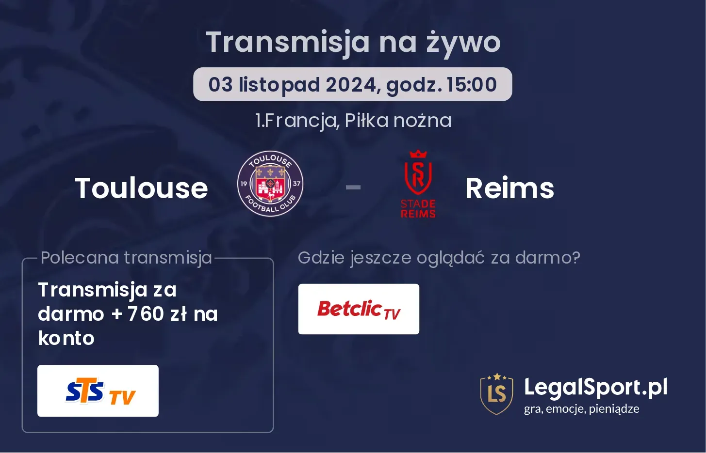 Toulouse - Reims transmisja na żywo