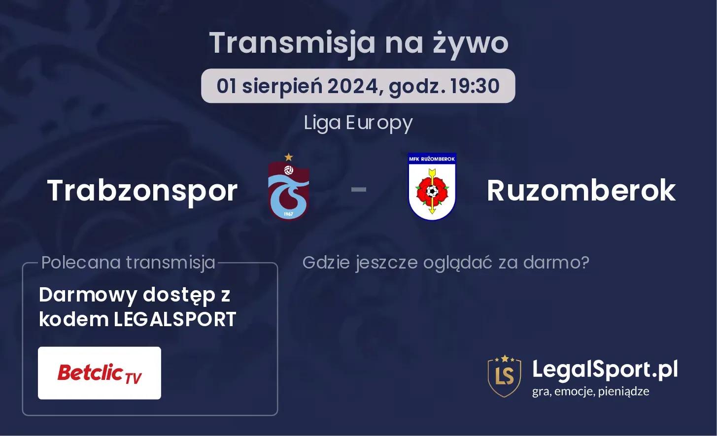 Trabzonspor - Ruzomberok transmisja na żywo