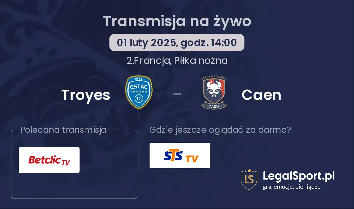 Troyes - Caen transmisja na żywo