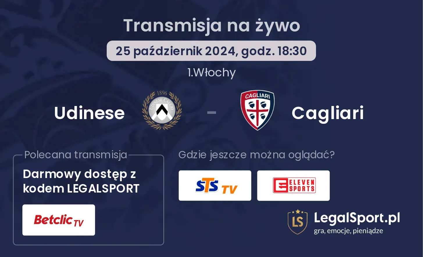 Udinese - Cagliari transmisja na żywo