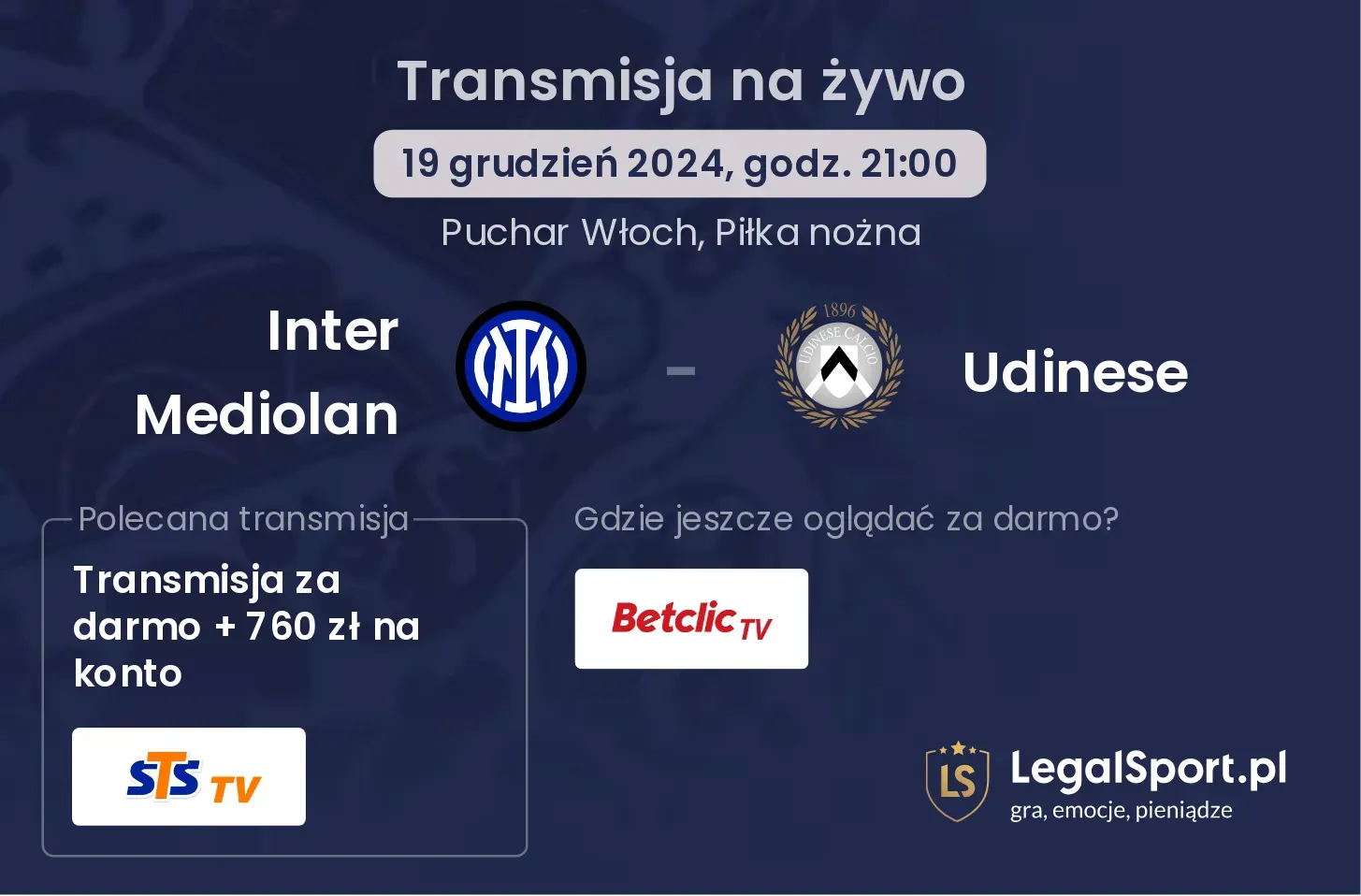 Inter Mediolan - Udinese gdzie oglądać transmisję?