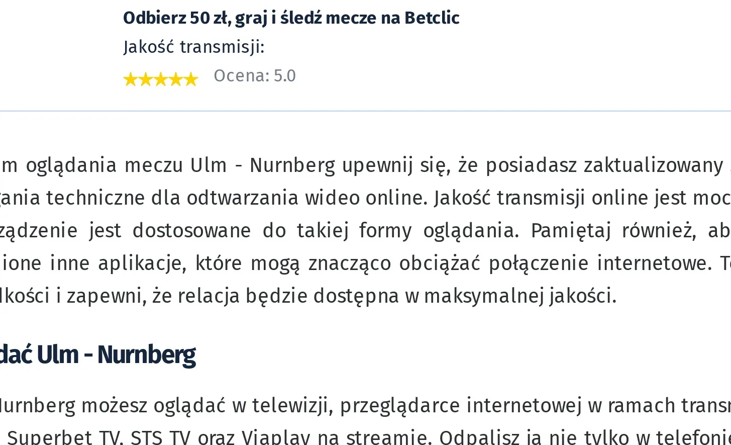 Ulm - Nurnberg transmisja na żywo