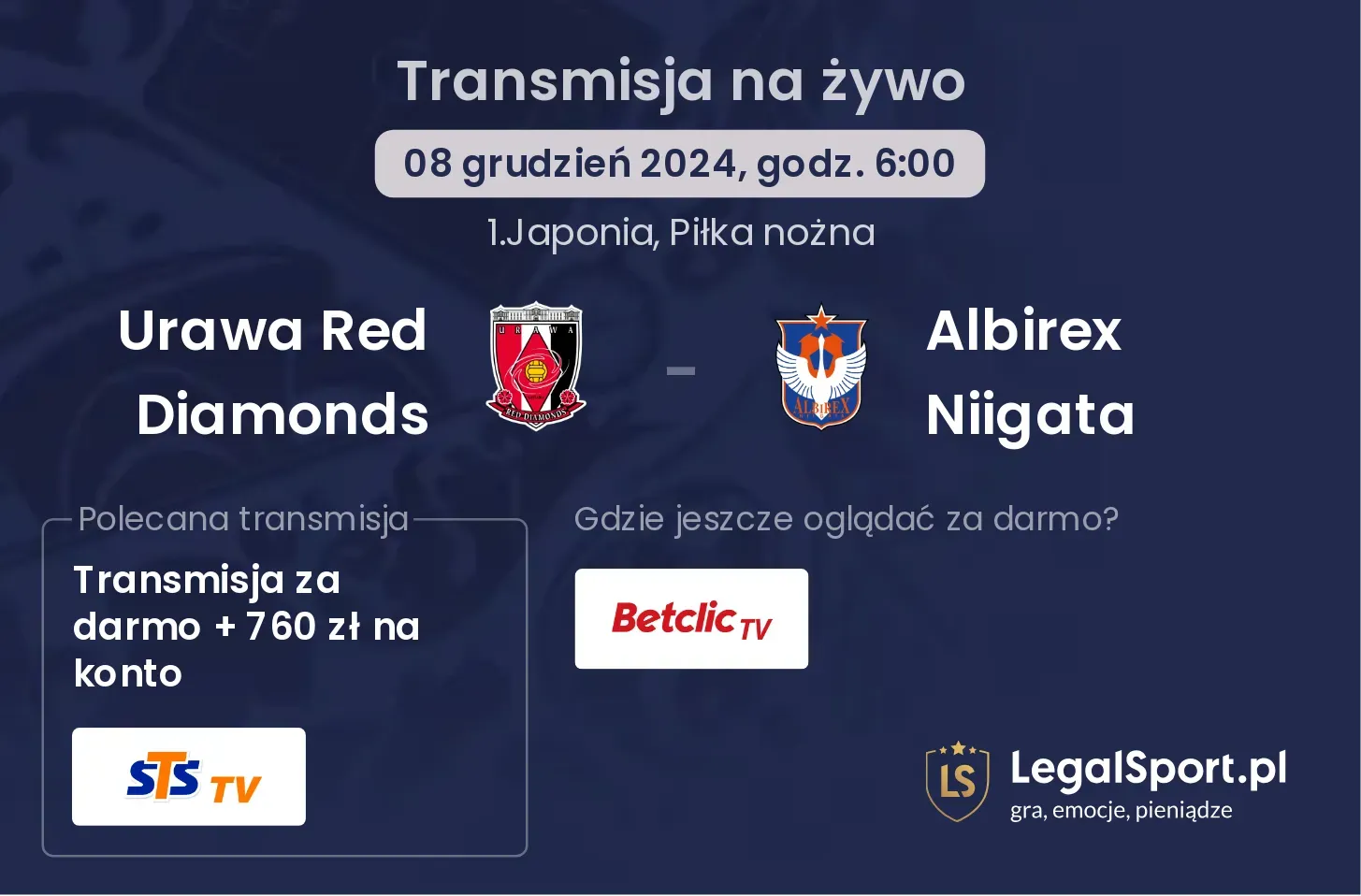 Urawa Red Diamonds - Albirex Niigata transmisja na żywo