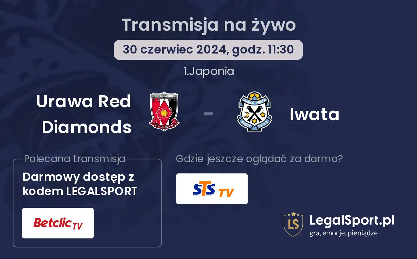 Urawa Red Diamonds - Iwata gdzie oglądać? Transmisja online za darmo (30.06, godz. 11:30)