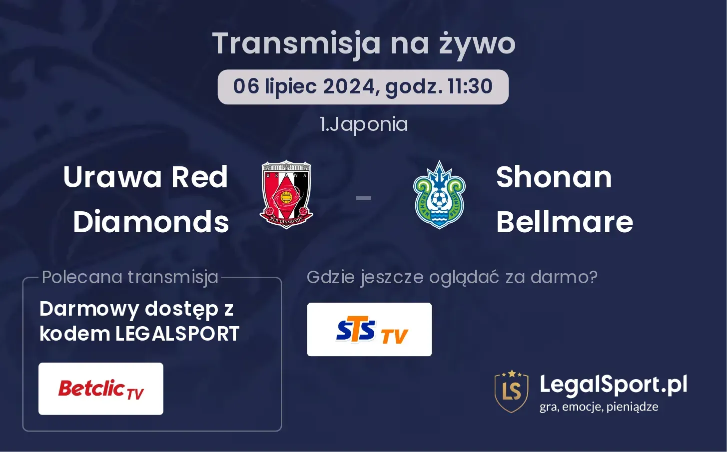 Urawa Red Diamonds - Shonan Bellmare gdzie oglądać? Transmisja online za darmo (06.07, godz. 11:30)