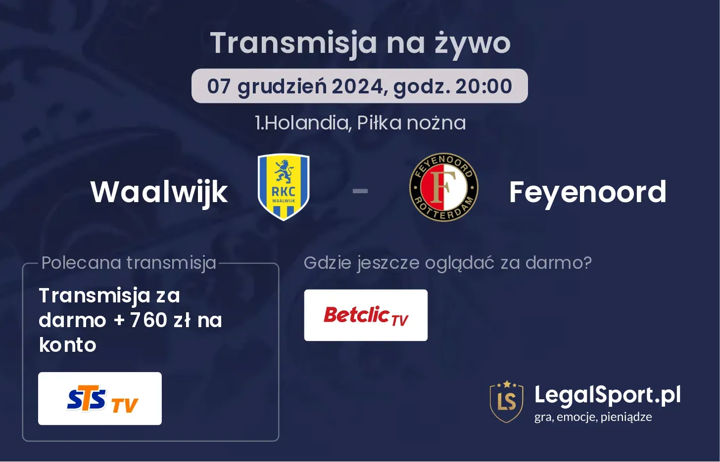 Waalwijk - Feyenoord transmisja na żywo