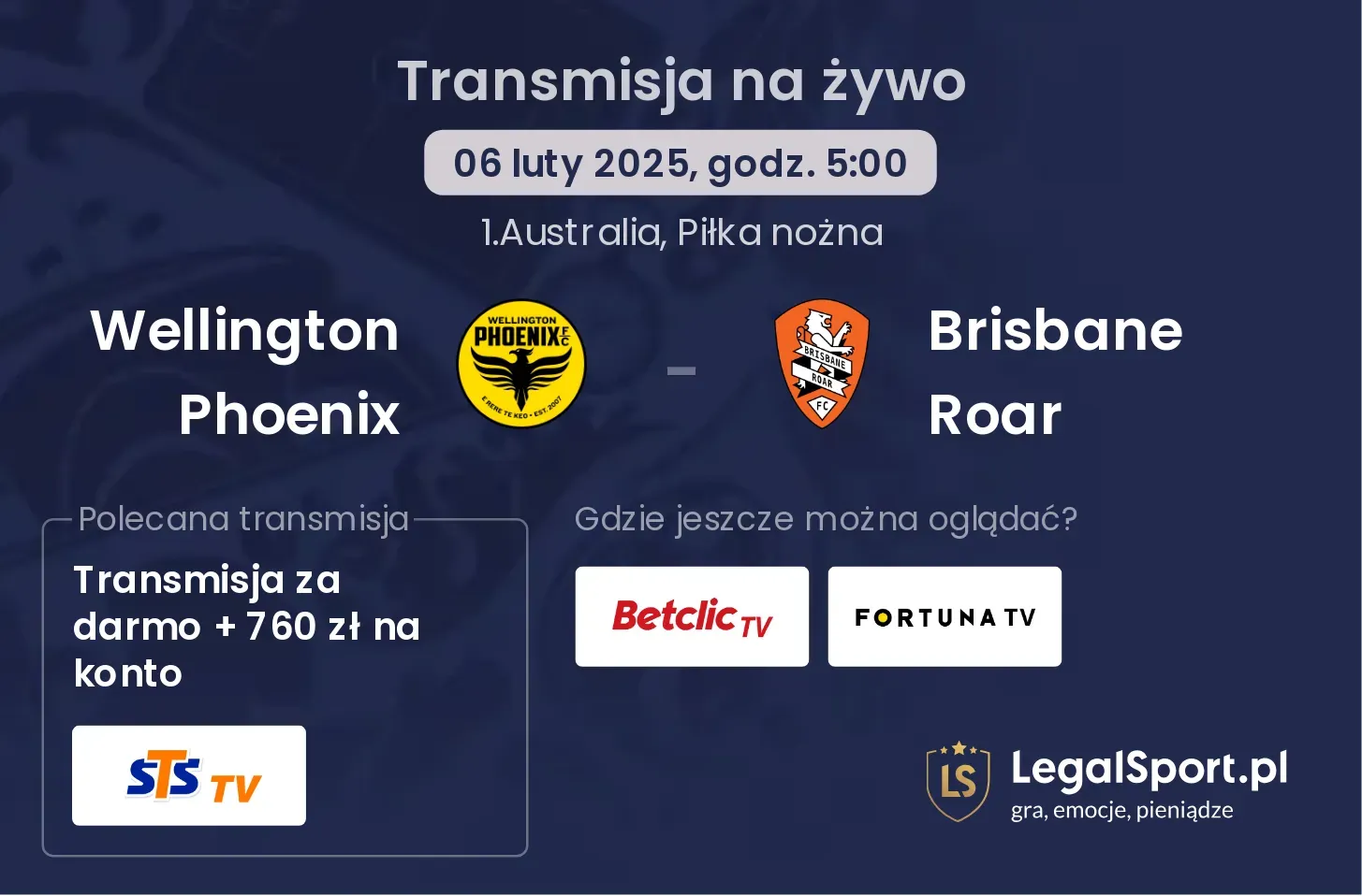 Wellington Phoenix - Brisbane Roar transmisja na żywo