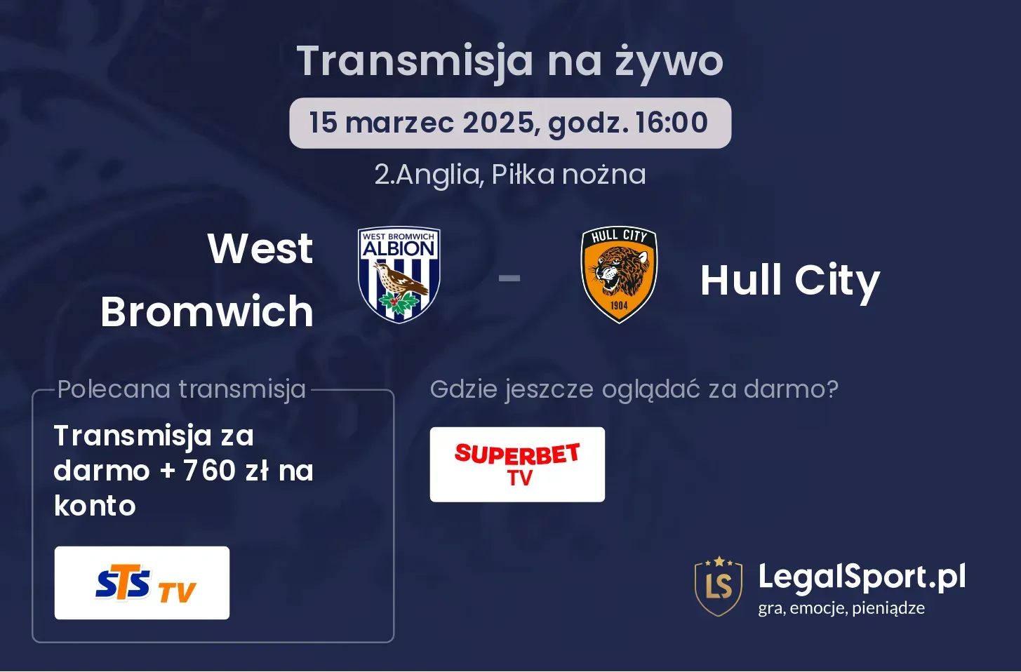 West Bromwich - Hull City transmisja na żywo