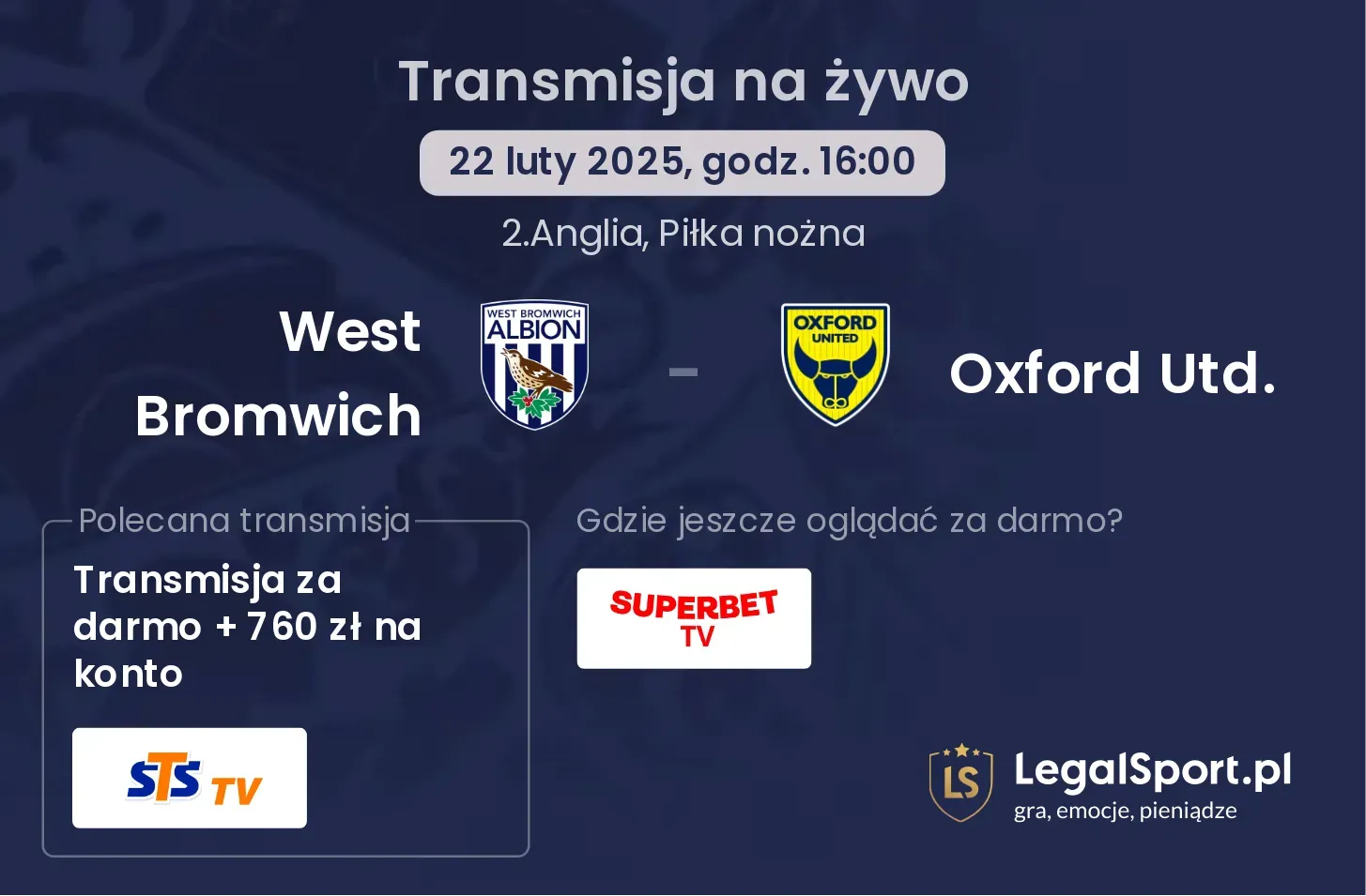 West Bromwich - Oxford Utd. transmisja na żywo