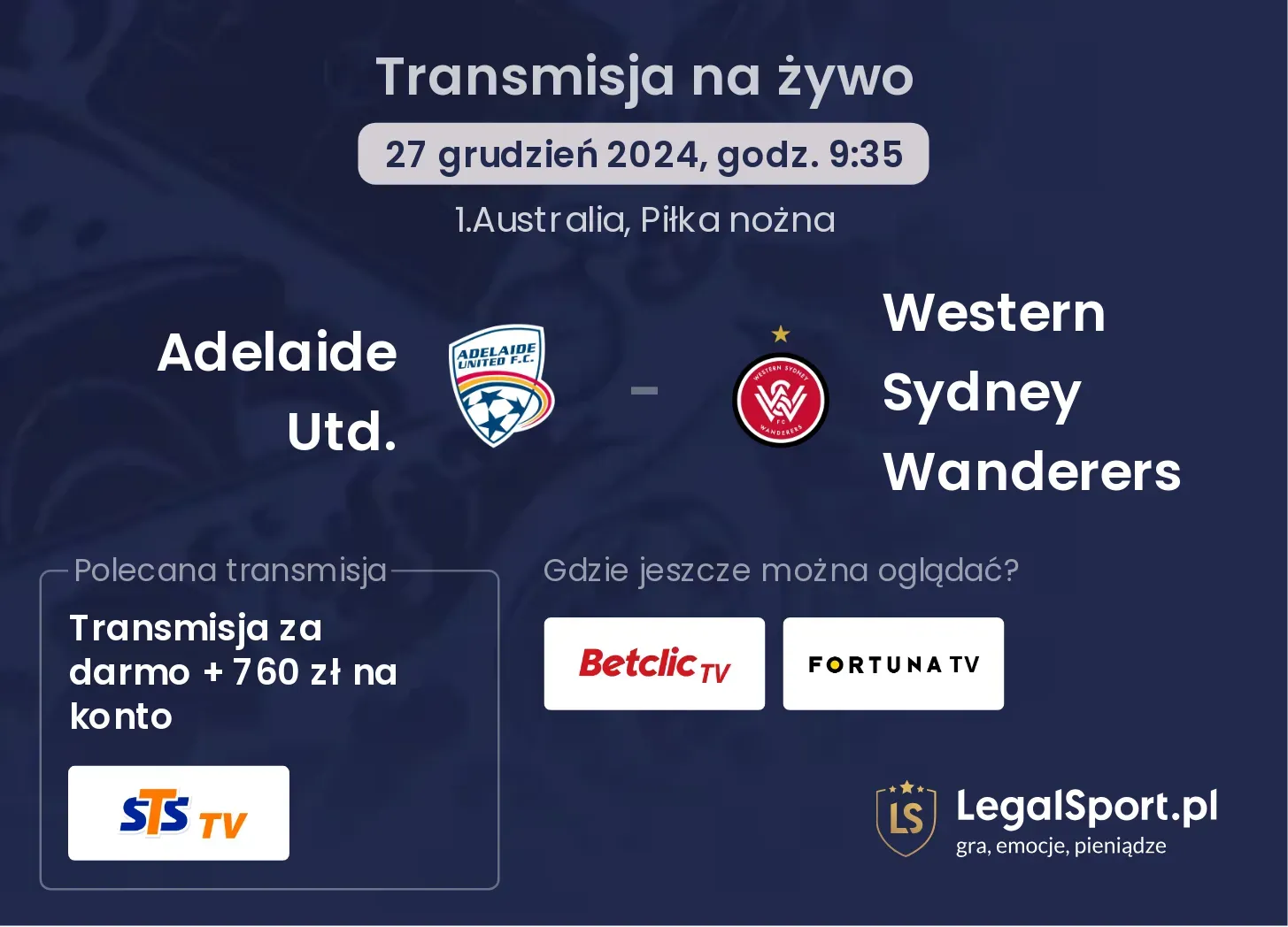 Adelaide Utd. - Western Sydney Wanderers gdzie oglądać?