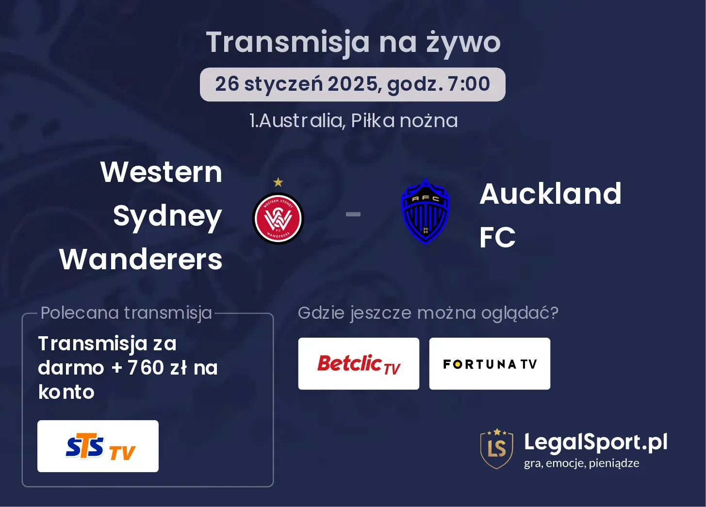 Western Sydney Wanderers - Auckland FC gdzie oglądać?