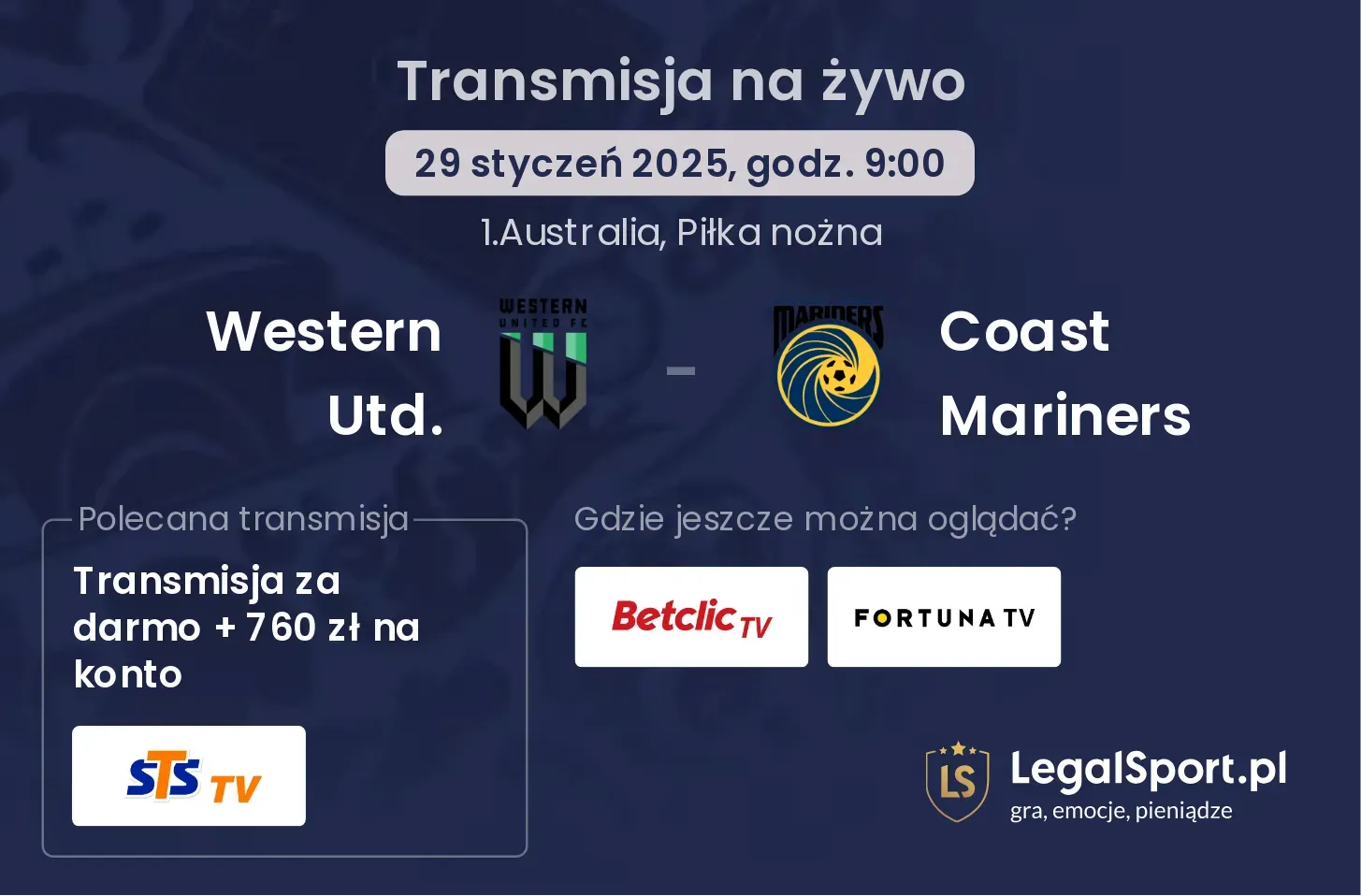 Western Utd. - Coast Mariners gdzie oglądać?