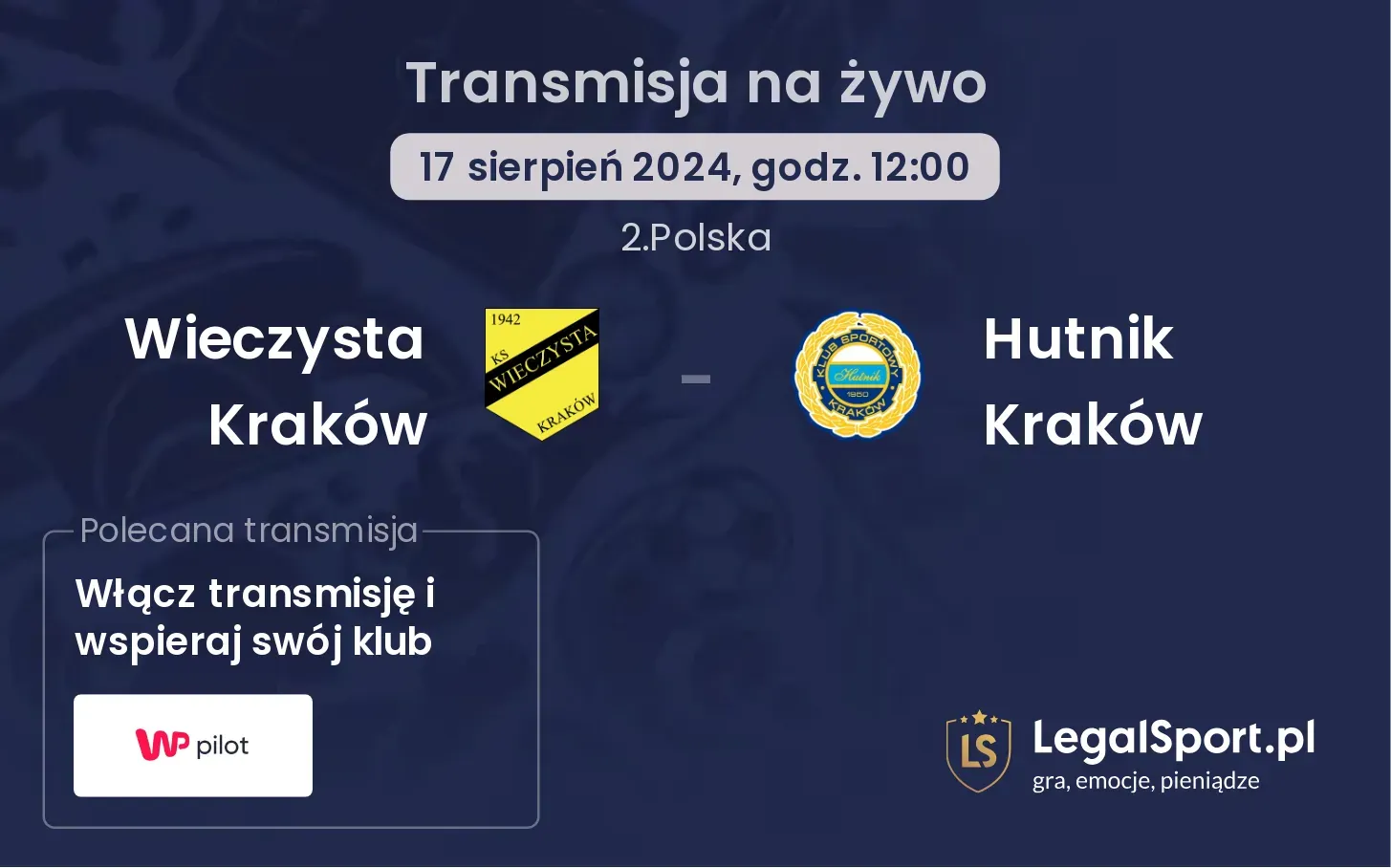 Wieczysta Kraków - Hutnik Kraków transmisja na żywo