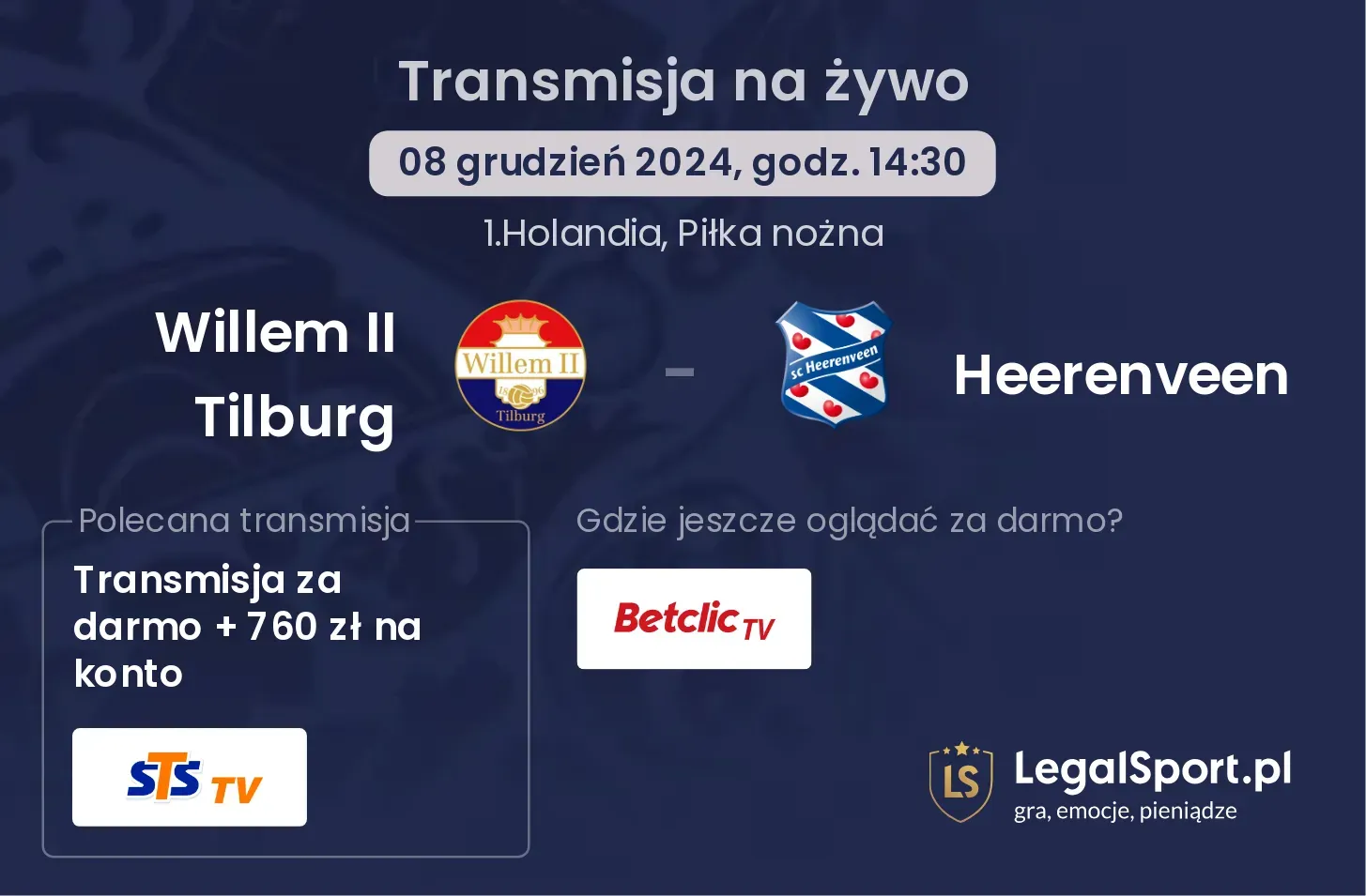 Willem II Tilburg - Heerenveen transmisja na żywo