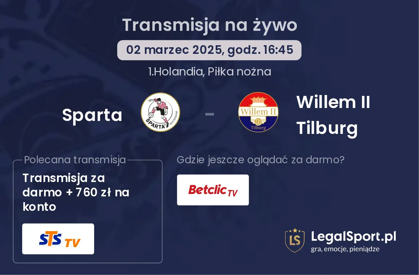 Willem II Tilburg - Sparta transmisja na żywo