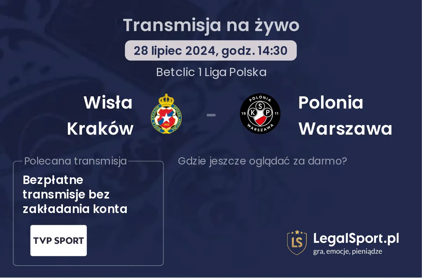 Wisła Kraków - Polonia Warszawa transmisja na żywo