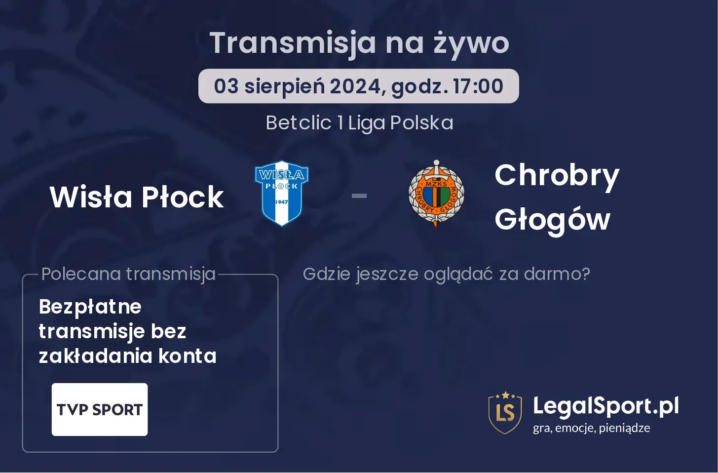 Wisła Płock - Chrobry Głogów transmisja na żywo