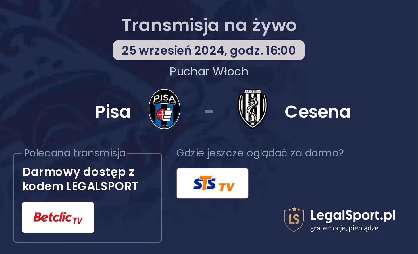 Pisa - Cesena transmisja na żywo