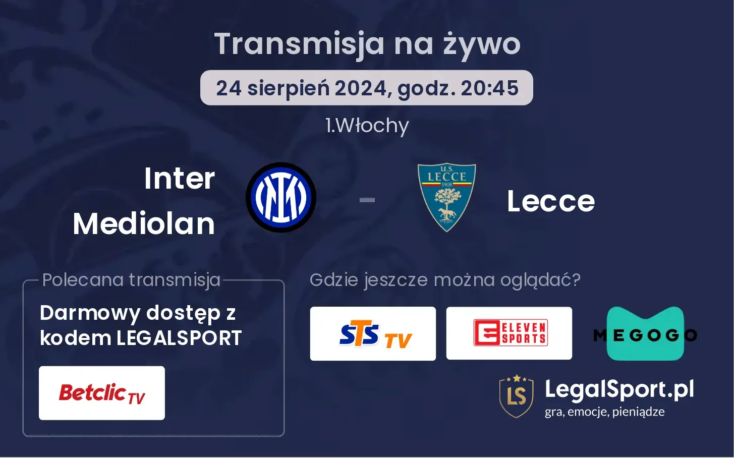 Inter Mediolan - Lecce transmisja na żywo