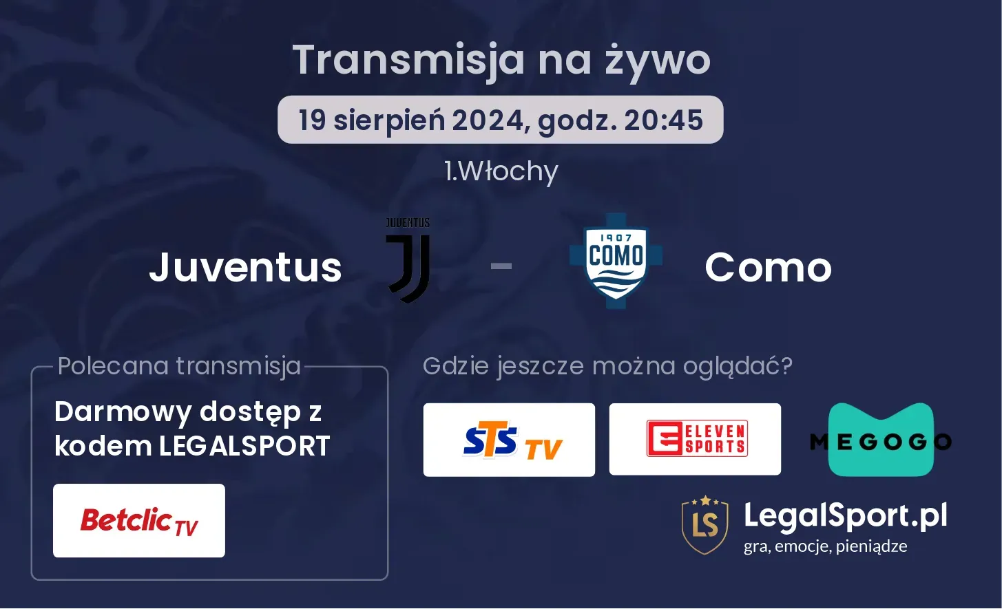 Juventus - Como transmisja na żywo