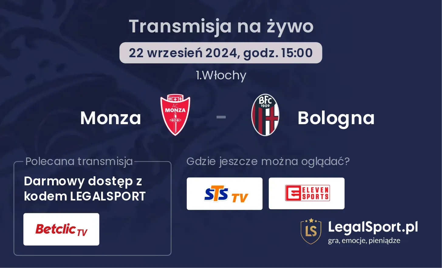 Monza - Bologna transmisja na żywo