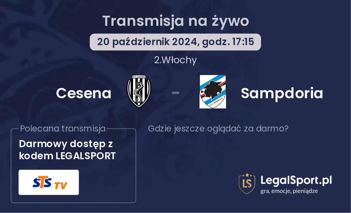 Cesena - Sampdoria transmisja na żywo