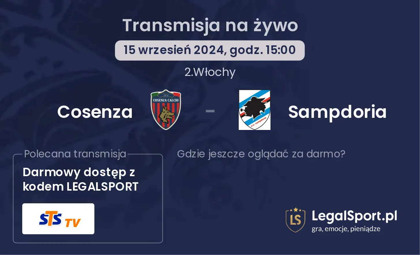 Cosenza - Sampdoria transmisja na żywo