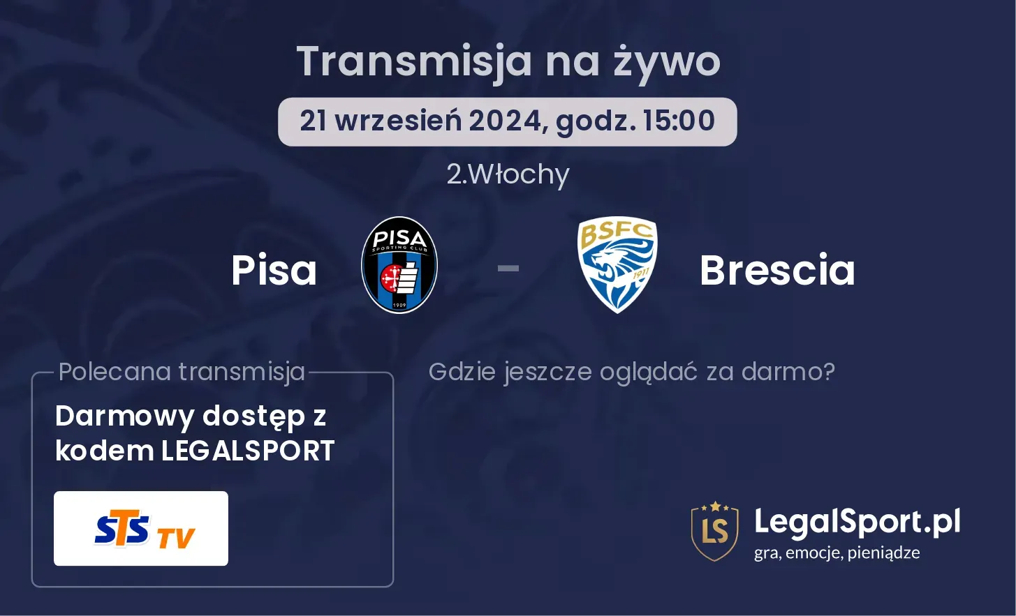 Pisa - Brescia transmisja na żywo