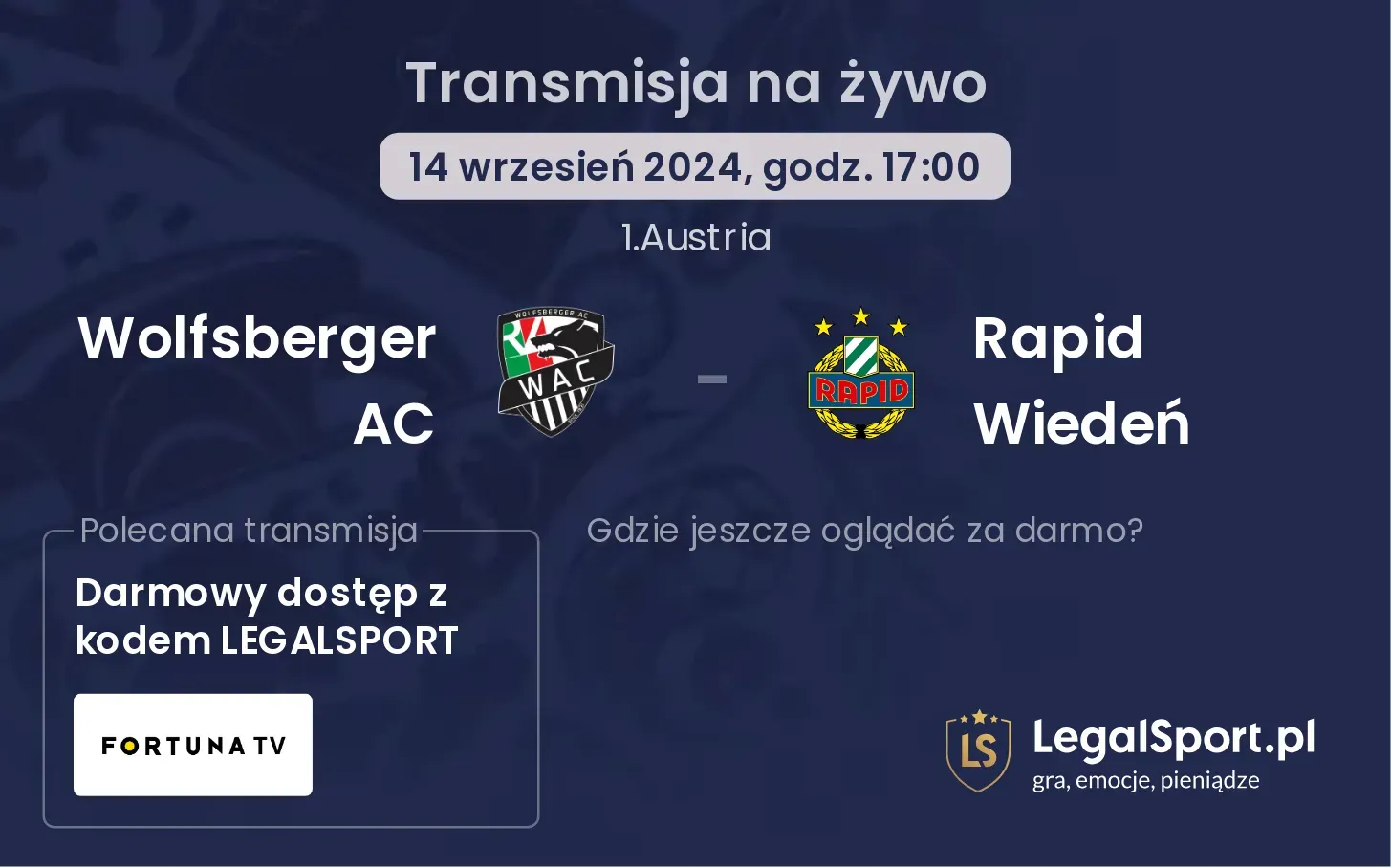 Wolfsberger AC - Rapid Wiedeń transmisja na żywo