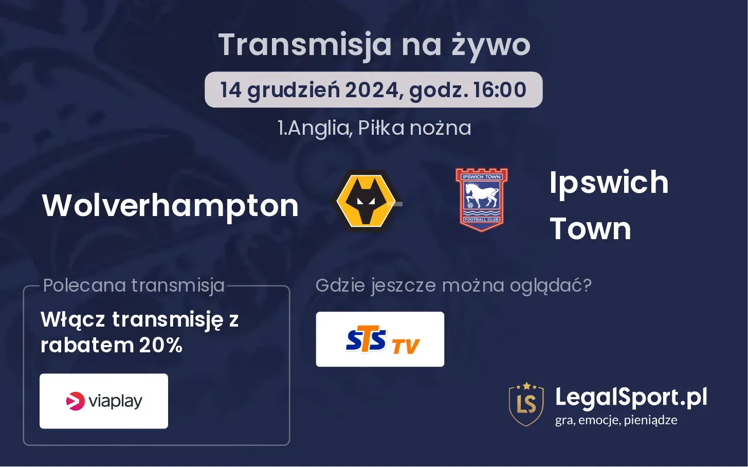 Wolverhampton - Ipswich Town transmisja na żywo