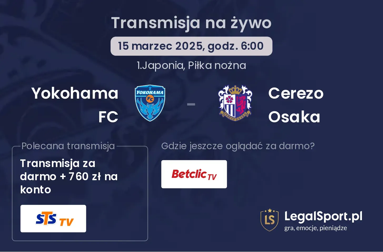 Yokohama FC - Cerezo Osaka transmisja na żywo