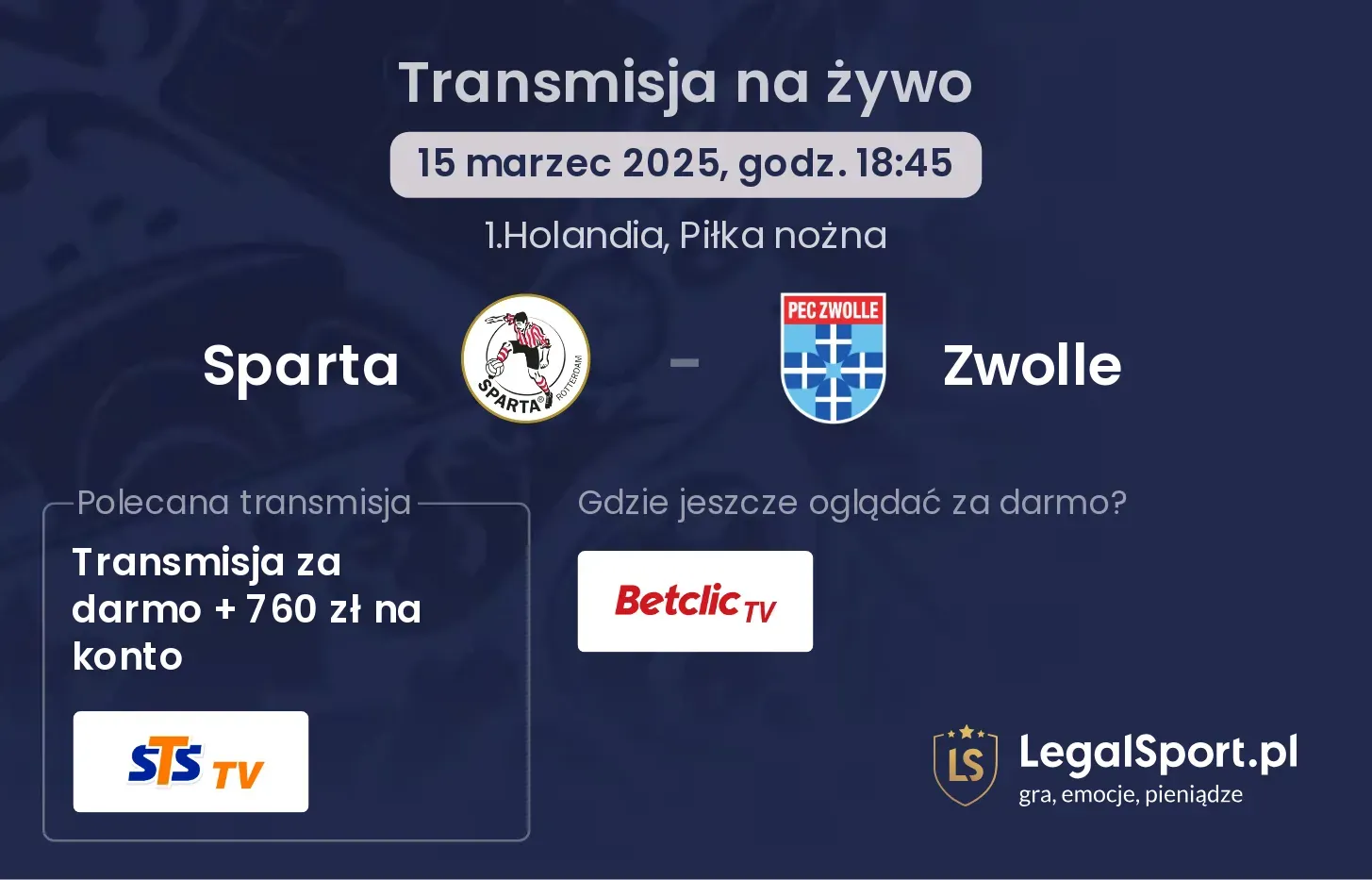 Zwolle - Sparta transmisja na żywo