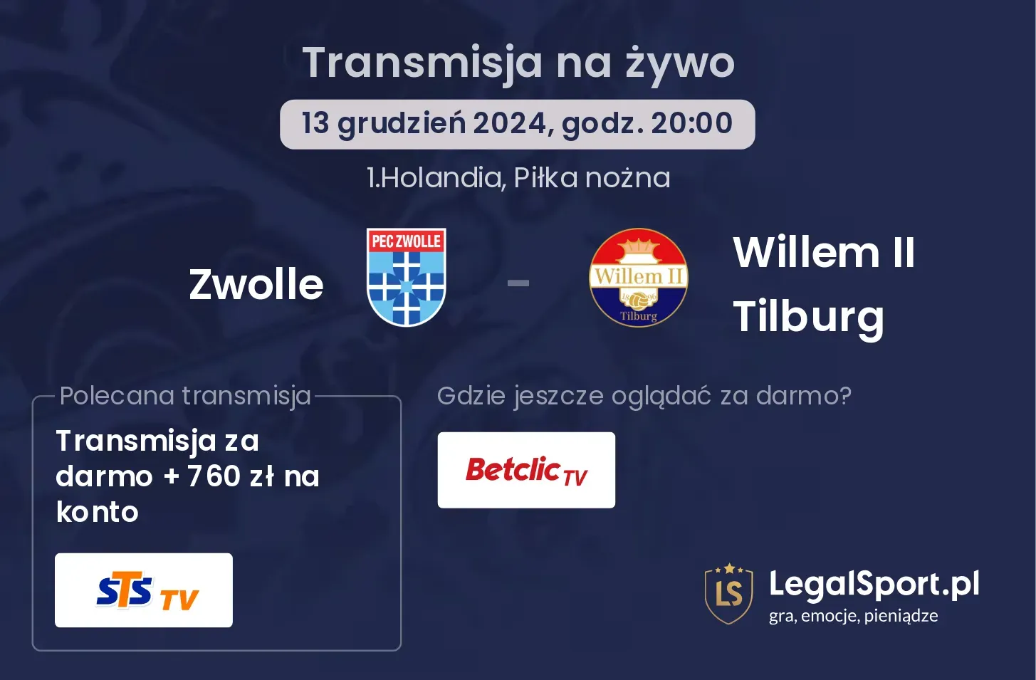 Zwolle - Willem II Tilburg transmisja na żywo