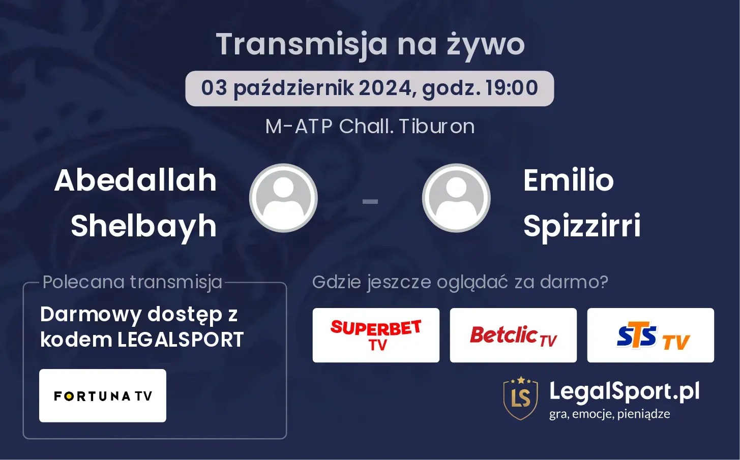 Abedallah Shelbayh - Emilio Spizzirri gdzie oglądać? 03.10, godz. 19:00