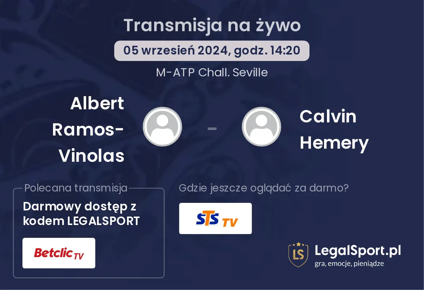 Albert Ramos-Vinolas - Calvin Hemery transmisja na żywo