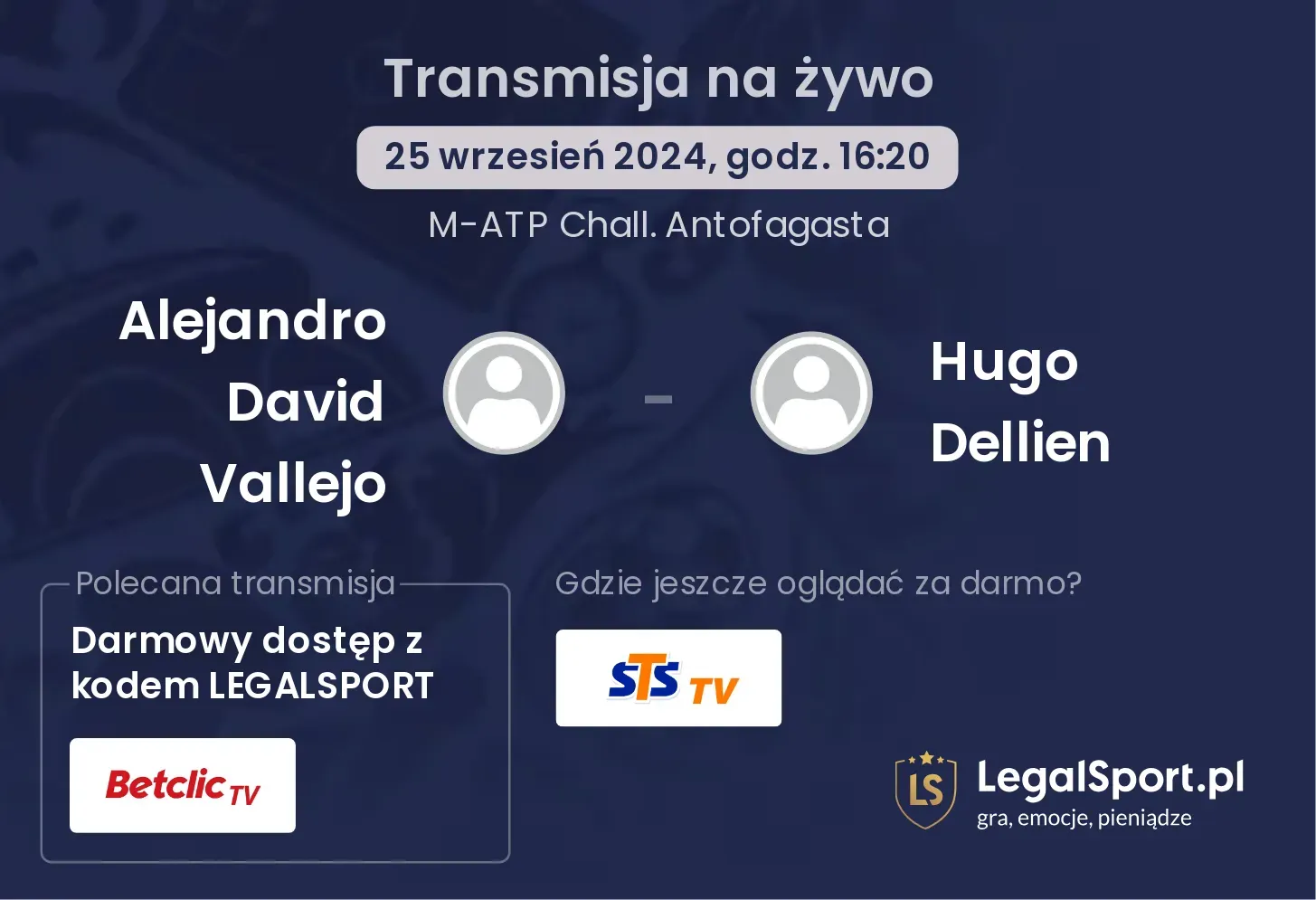 Alejandro David Vallejo - Hugo Dellien transmisja na żywo