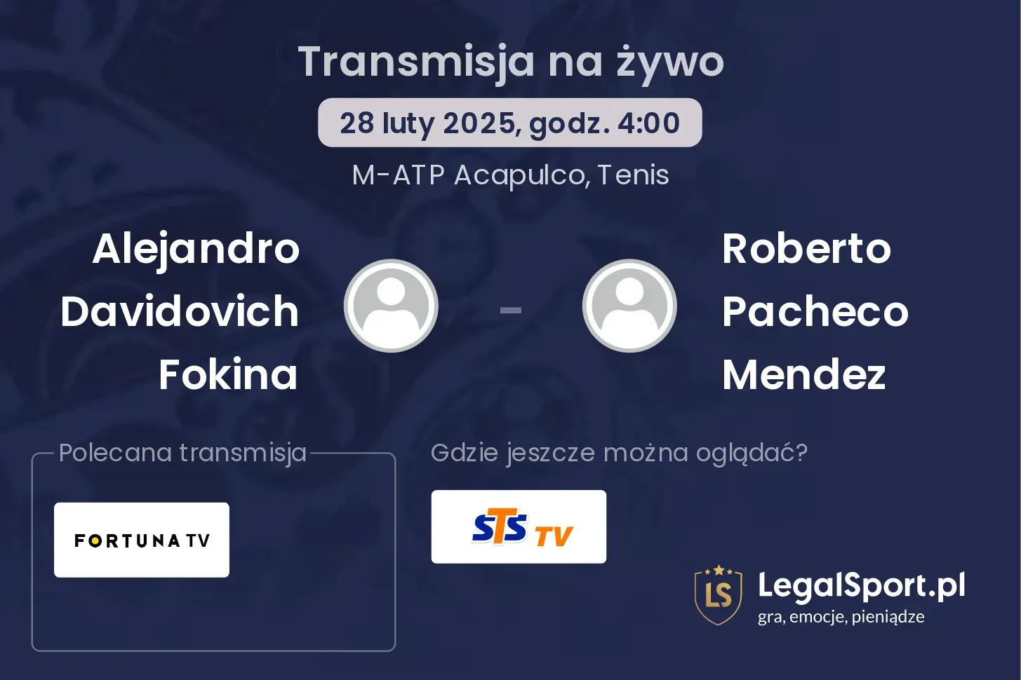 Alejandro Davidovich Fokina - Roberto Pacheco Mendez transmisja na żywo