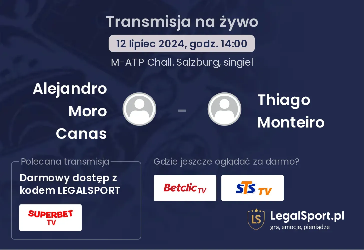 Alejandro Moro Canas - Thiago Monteiro transmisja na żywo