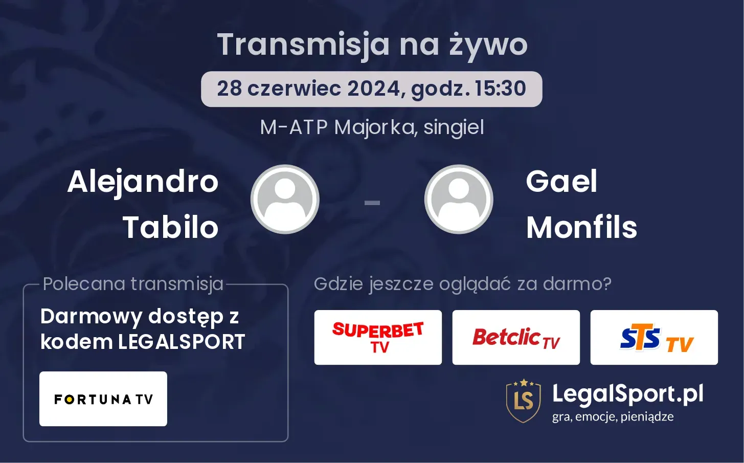 Alejandro Tabilo - Gael Monfils gdzie oglądać? Transmisja online za darmo (28.06, godz. 15:30)